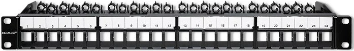 Patch panel Qoltec 54516 për rack 19", 24 porta, 1U, UTP, e zezë