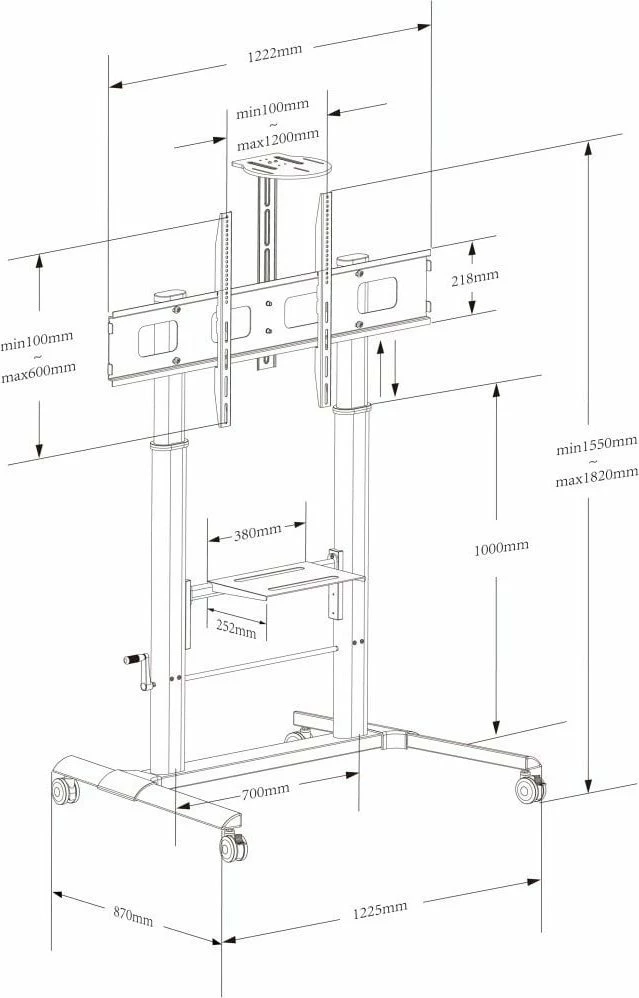 Mbajtëse TV me rrota Techly ICA-TR230 52–110\" 120 kg, e zezë