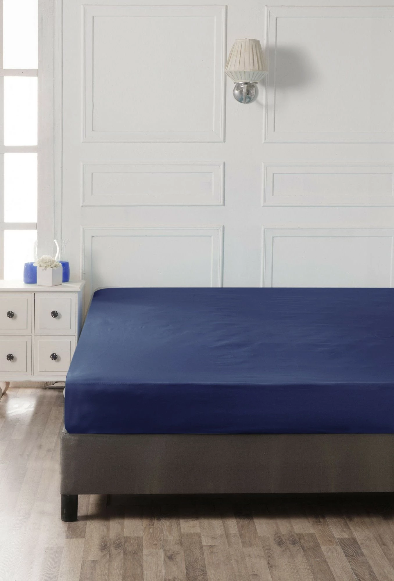 Çarçaf fitted për krevat dopio, pambuk 100%, ngjyrë sax blue, L'essentiel, 150x200+30cm