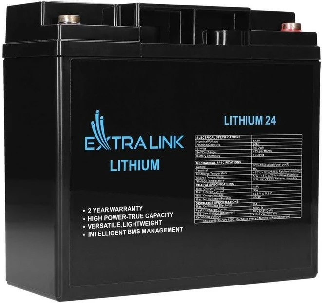 Bateri LiFePO4 Extralink EX.30424, 24Ah, 12.8V, e zezë