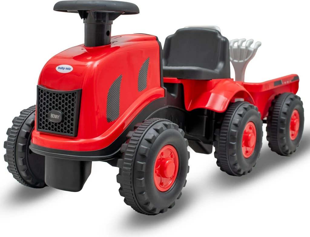 Traktor lodër me rimorkio, Baby Mix Benny, 25 kg ngarkesë, 89×32×35.5 cm, vegla të përfshira, e kuqe