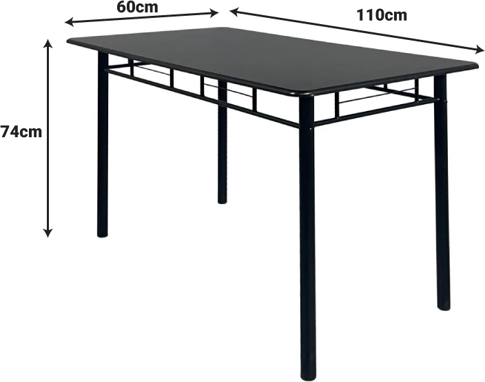 Tavolinë me karrige Roza II, set 5 copë, MDF, këmbë metalike të zeza, 110x60x74cm