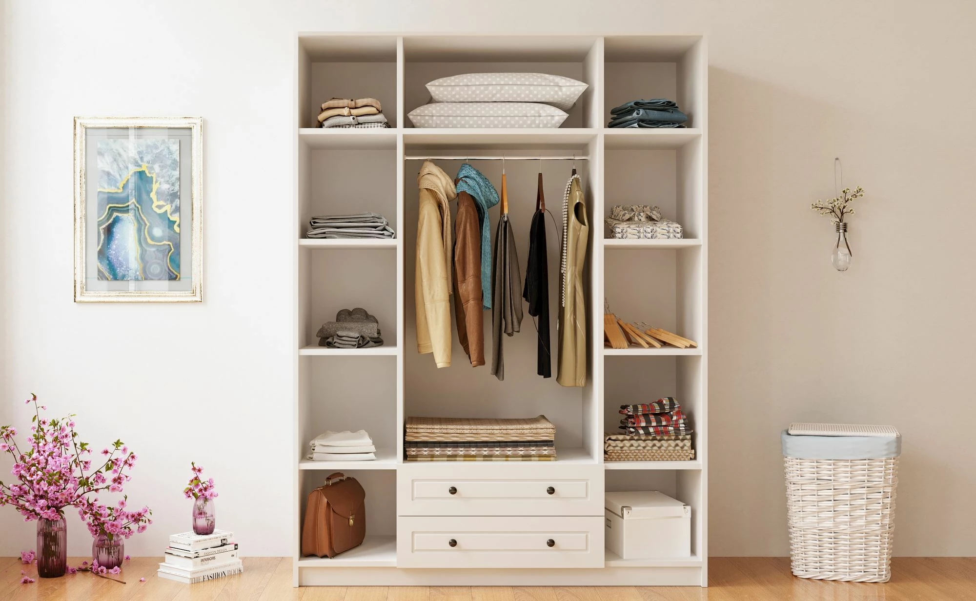 Dollap rrobash Skye Decor, ngjyrë e bardhë mat, RB-112