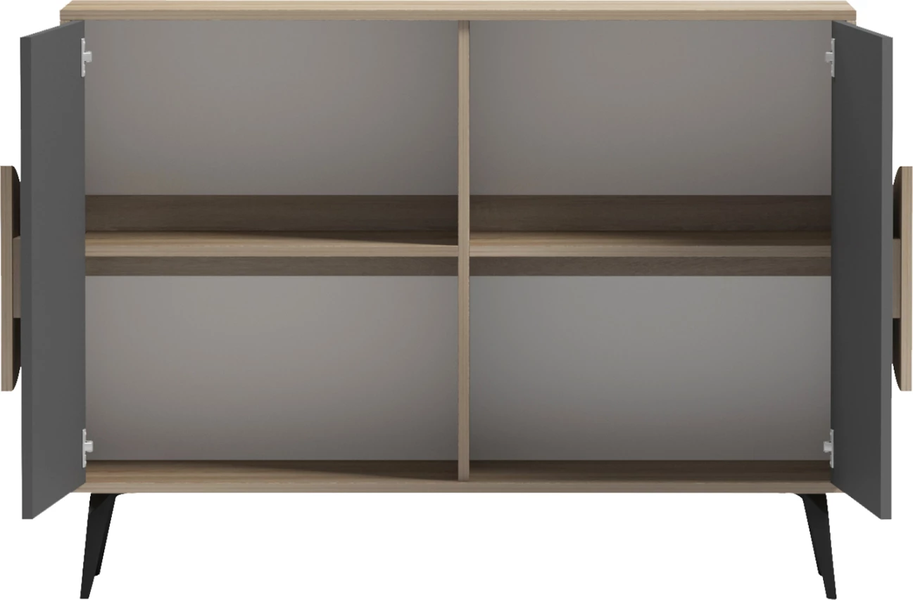 Bufe SAVORE, melaminë sonama/gri, këmbë metalike të zeza, 110x35.5x82cm