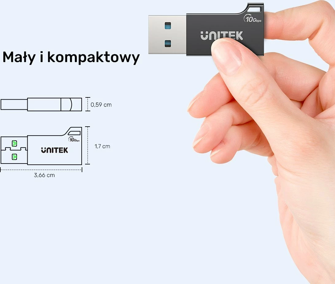 Adapter USB-A në USB-C Unitek A1049ABK01 10Gbps USB 3.2 Gen 2, i zi