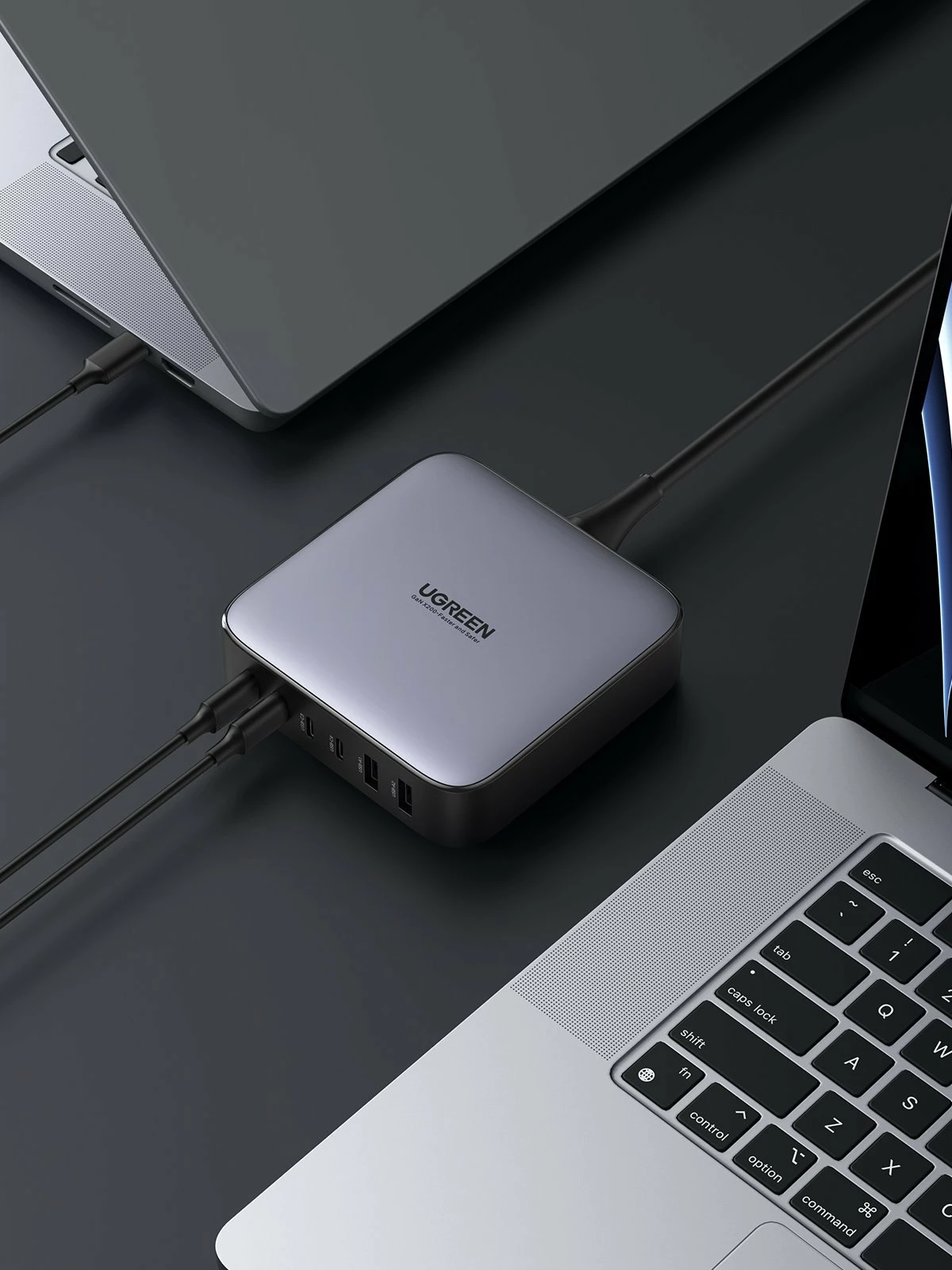 Karikues rrjeti Ugreen Nexode 40914 GaN 200W 2x USB-A + 4x USB-C, 5A, kabllo 2 m, zi/gri