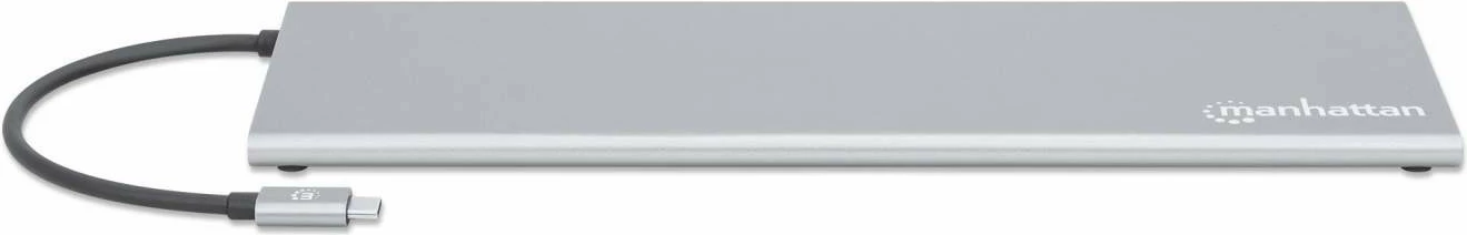 Docking station MANHATTAN USB-C 11in1 MST, për 3 monitorë, argjend