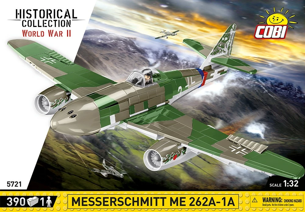 Set ndërtimi Cobi Klocki Messerschmitt Me262 A-1a, 390 pjesë, me figurë piloti, Jeshile/Gri