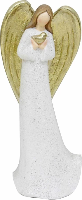 Dekor engjëll për Krishtlindje, ngjyrë e bardhë dhe ari, 27x19x63cm