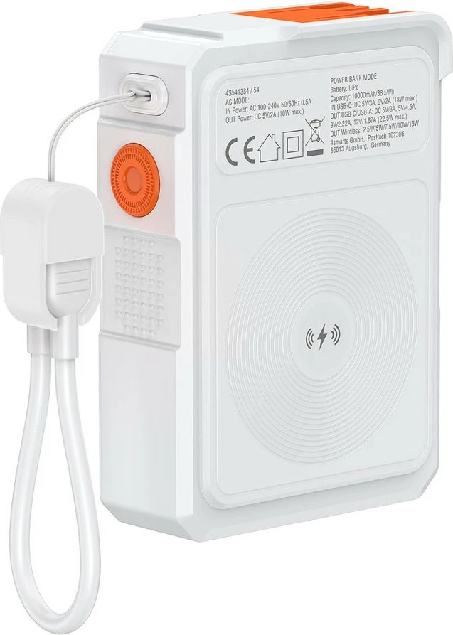 Karikues hibrid 6-në-1 4smarts, wireless powerbank, 22.5W, portokalli/bardhë