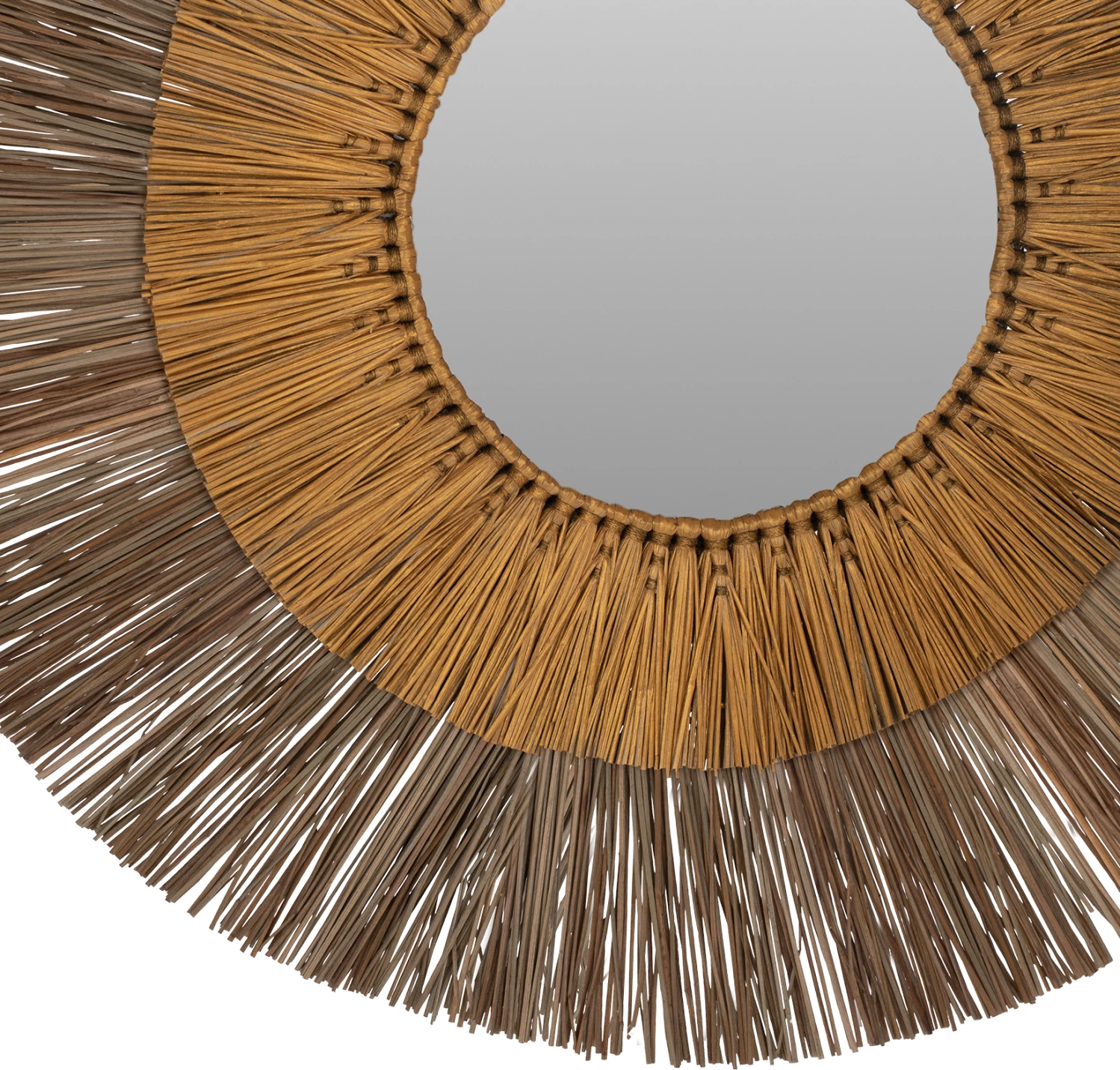 Pasqyrë muri rrethore me kornizë bari Mendong, ngjyrë natyrale dhe ari, Φ70cm, FH7800