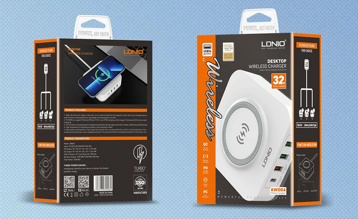Karikues wireless LDNIO AW004, 32W, 3x USB-A + 1x USB-C, PD/QC, i bardhë