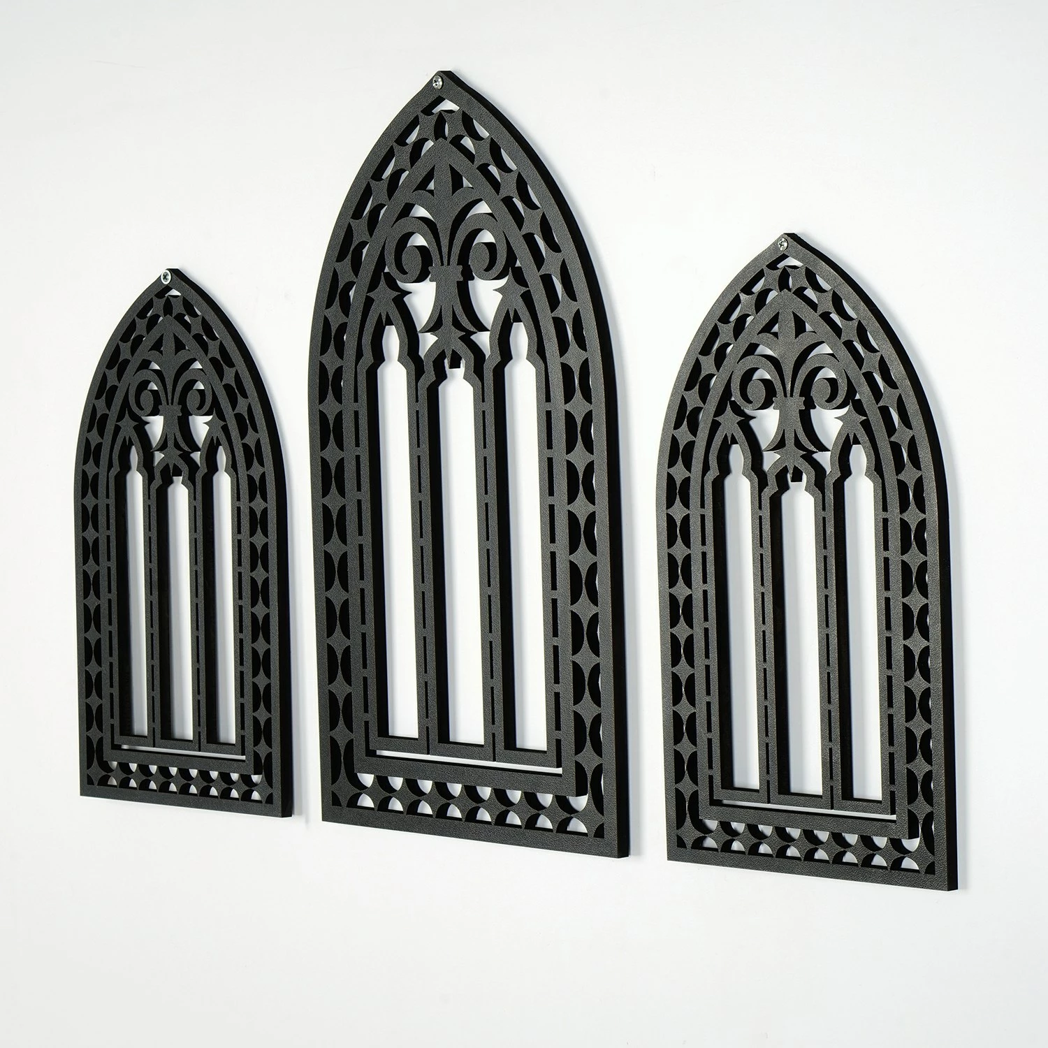 Aksesor dekorativ prej druri për mur, Wallity, CRY021, set prej 3 copash, ngjyrë e zezë