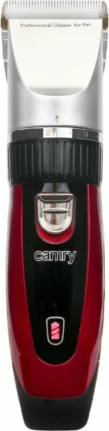 Makinë rroje për qime kafshësh CAMRY CR2821, 35W, USB, 4 krehra 3/6/9/12mm, me bateri shtesë, kuqe/zezë/argjendtë, set