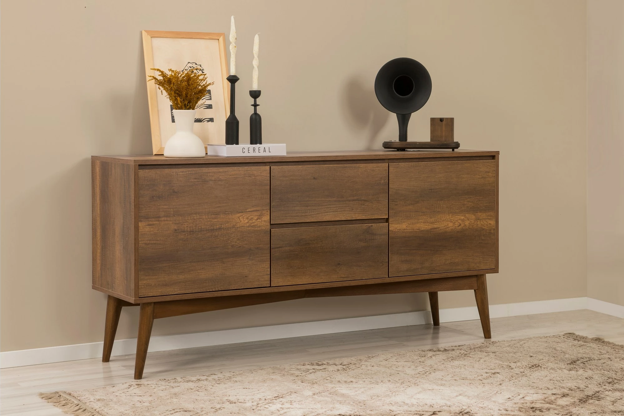 Set tavolinë me karrige dhe konsol, zgjatues, 7 pjesë, Skye Decor, Vina 03 1048, ngjyrë arre, blu e errët