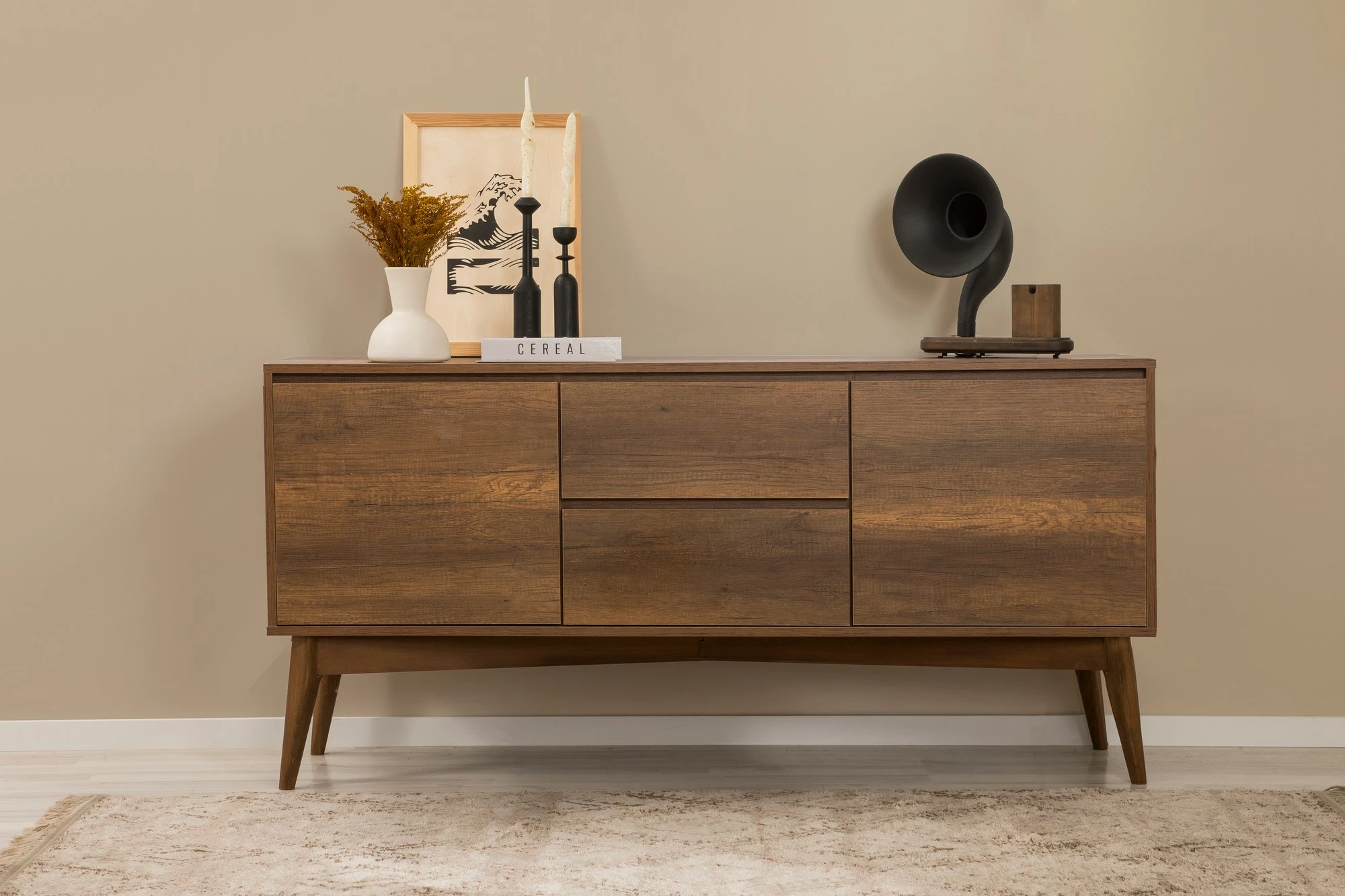 Set tavolinë me karrige dhe konsol, zgjatues, 7 pjesë, Skye Decor, Vina 03 1048, ngjyrë arre, blu e errët