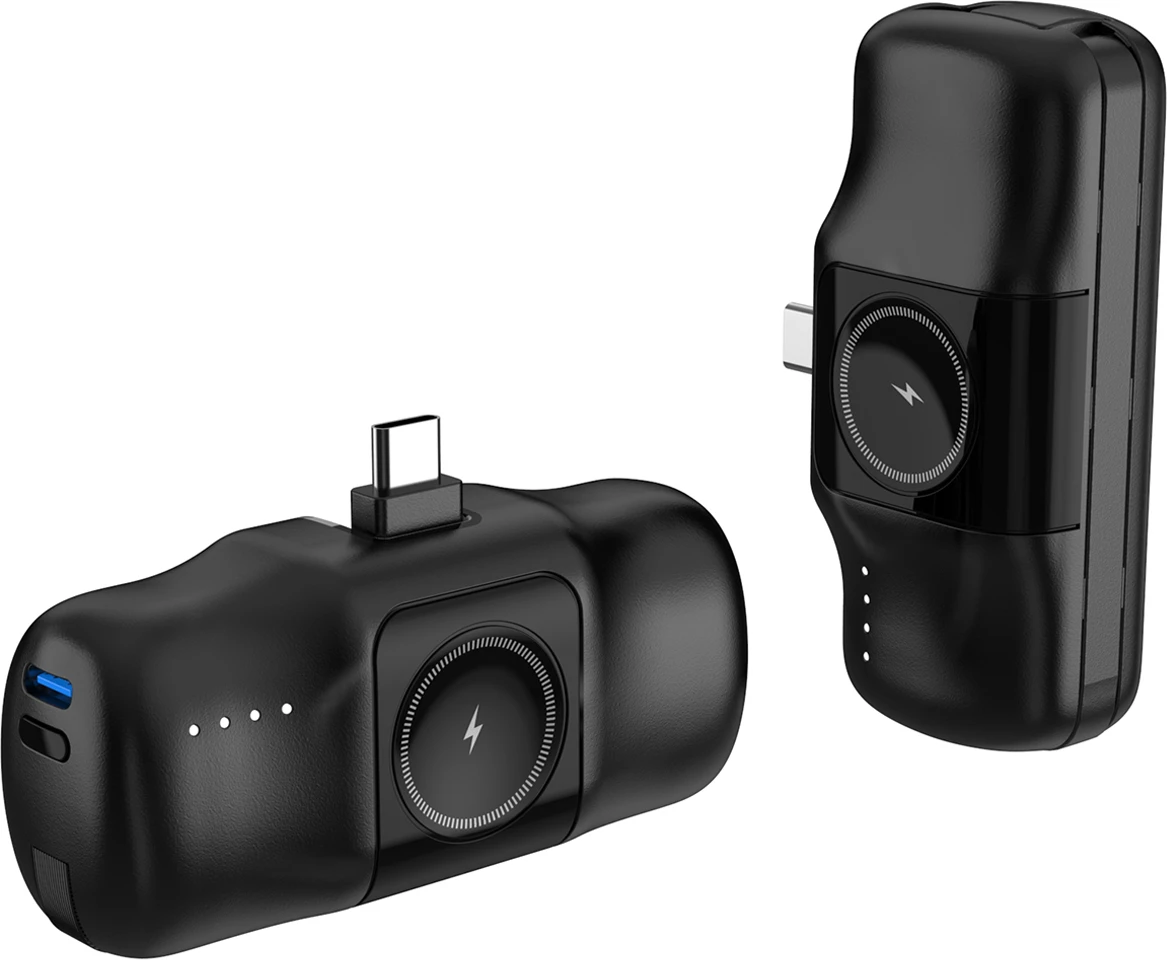 Powerbank Wozinsky WF16-YCS, 5000mAh, USB-C, me kabllo të integruar dhe karikues për Apple Watch, e zezë