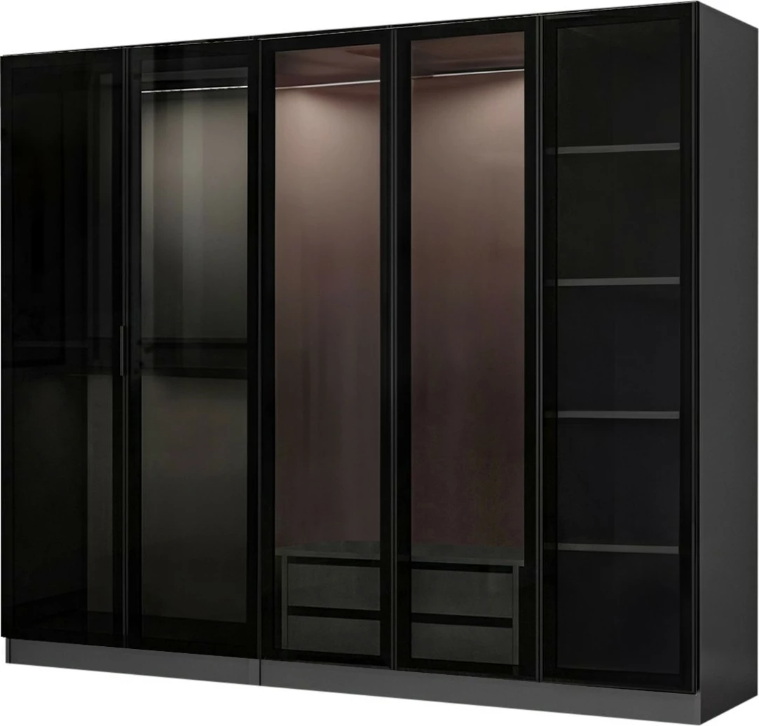 Dollap Skye Decor, anthracite e zi, 225x210x52cm, 7 pjesë