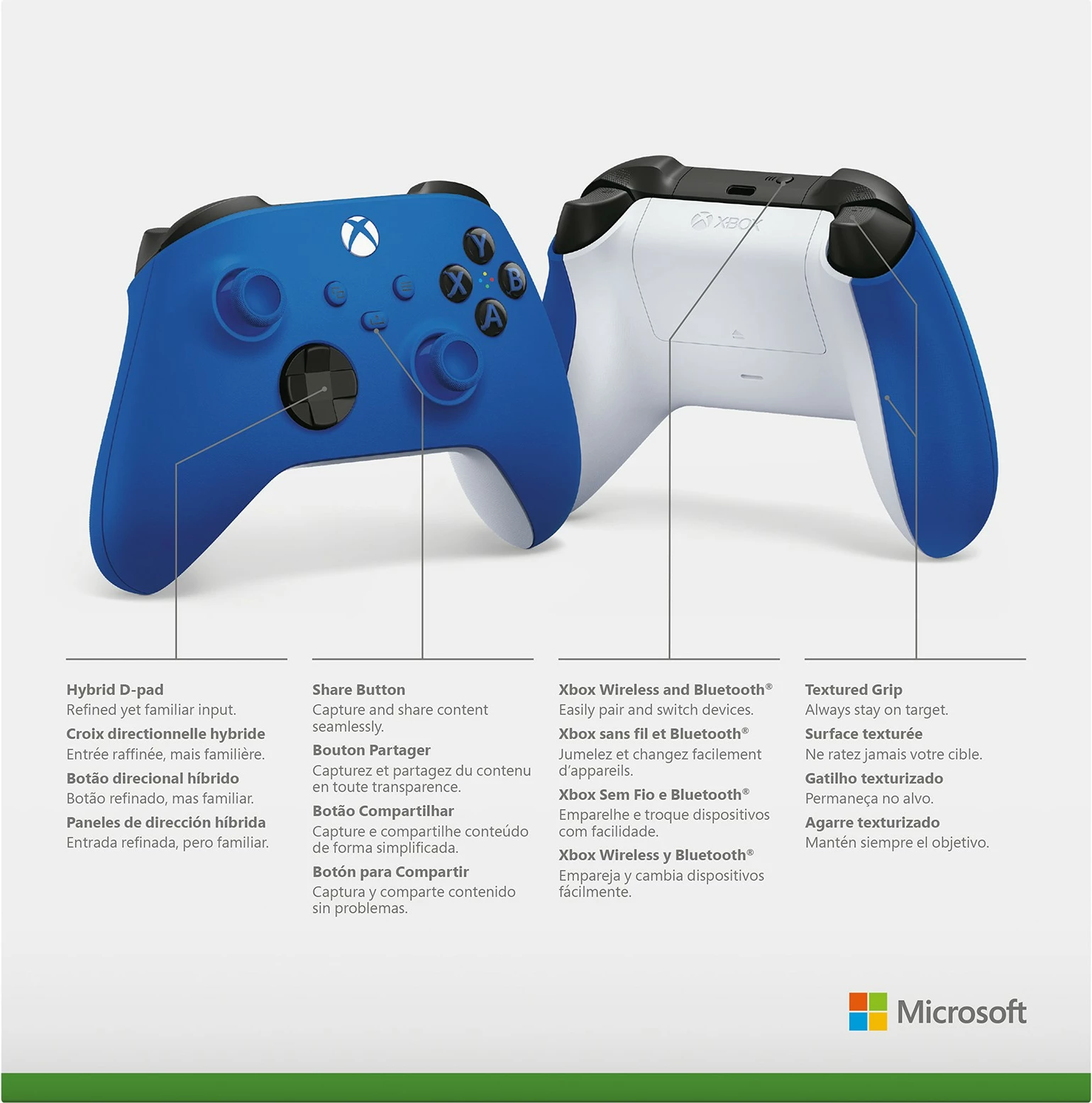 Gamepad Microsoft Xbox Wireless Controller, Bluetooth/USB, Android, PC, Xbox, ngjyrë blu dhe bardhë