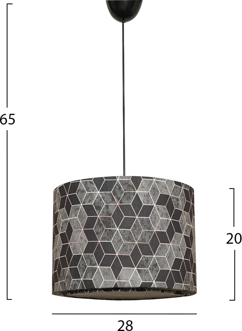Llambë tavani e varur, metal dhe pëlhurë, ngjyrë e zezë dhe gri, FH7369, 28x28x65 cm