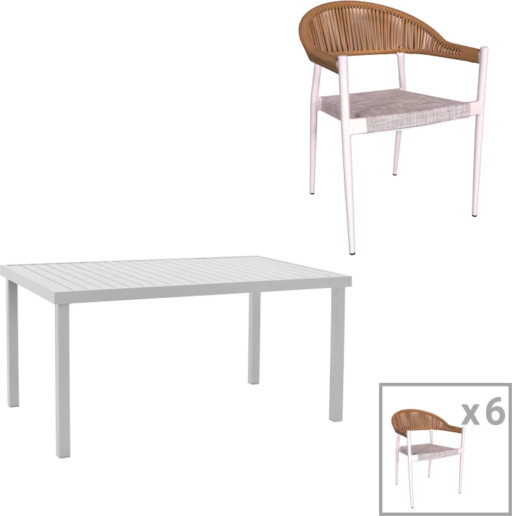 Set tavoline me karrige Kliton-Elation alumini ngjyrë e bardhë 150x80x74cm