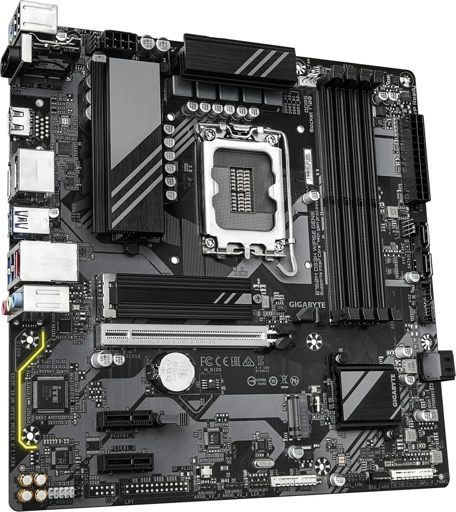 Pllakë amë Gigabyte B760M DS3H WIFI6E GEN5, Socket 1700, DDR5, Wi-Fi 6E, ATX