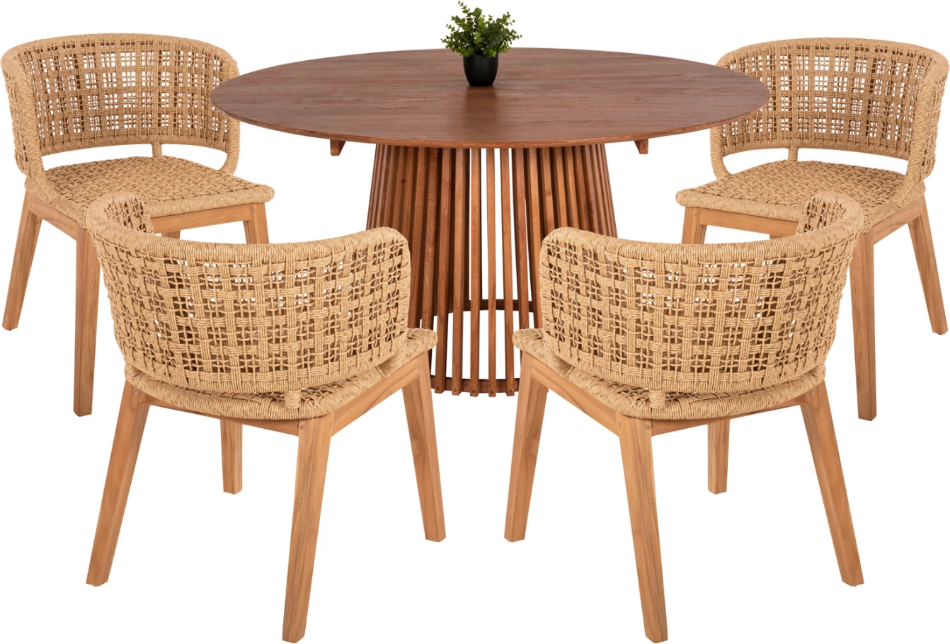 Tavolinë me karrige 5 copë FARLEY FH21076.02, tavolinë e rrumbullakët Φ150cm