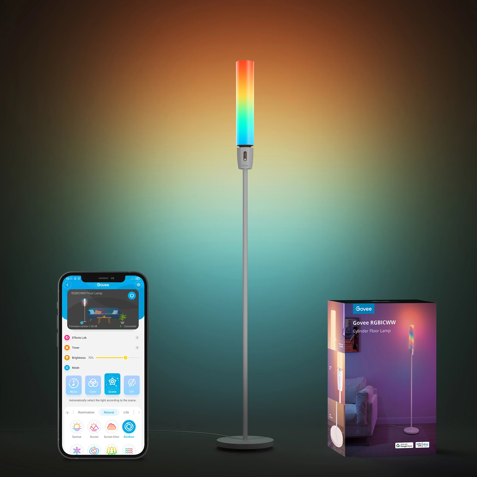 Llambë dyshemeje Govee RGBICWW Cylinder H6078, 140 cm, smart me aplikacion, prizë EU