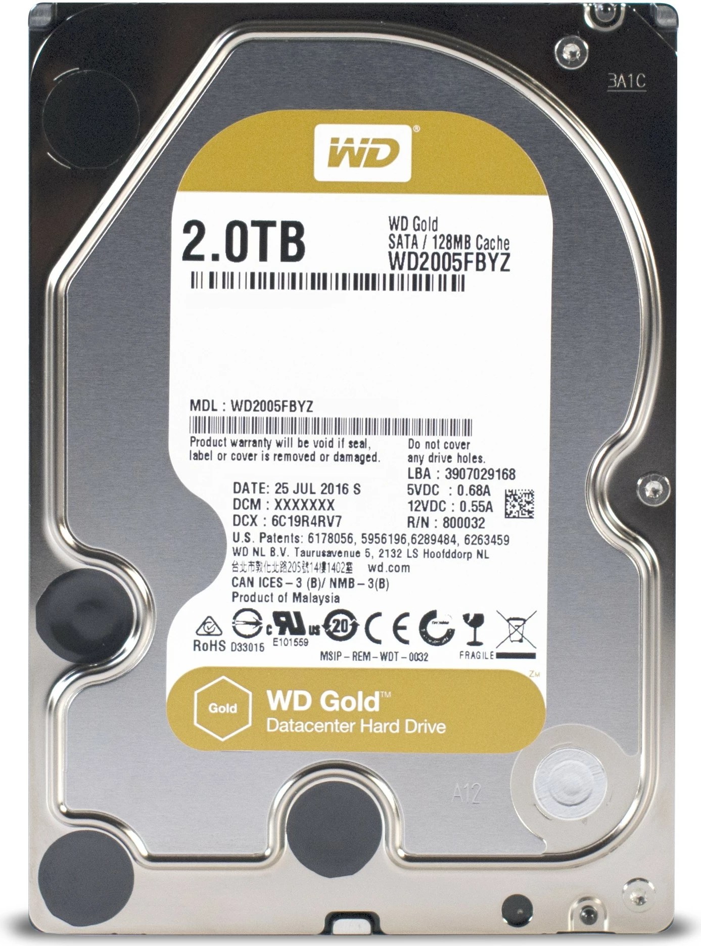 Hard Disk Western Digital Gold, 2 TB, 7200 RPM, 128 MB, 3.5", Serial ATA III