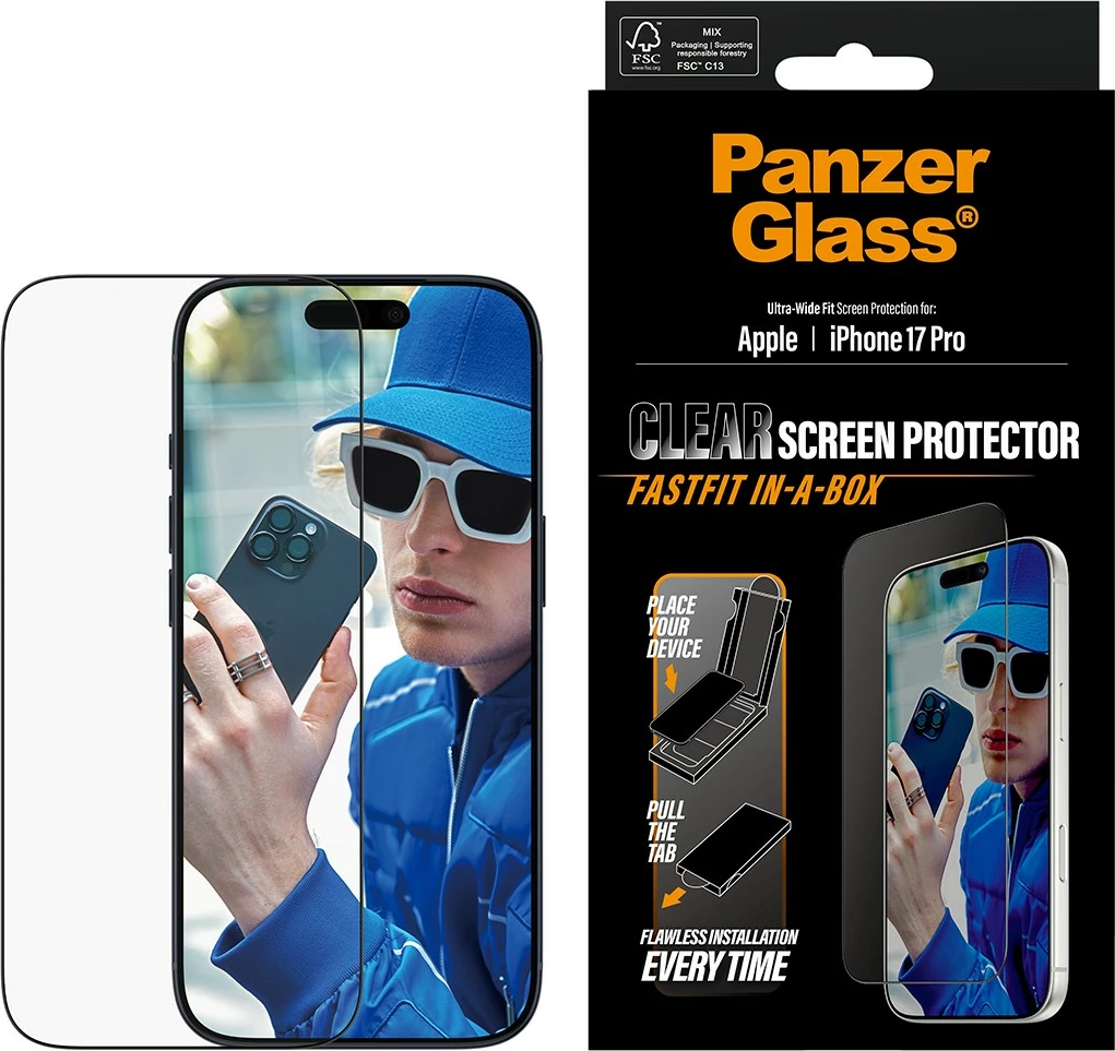 Xham mbrojtës PanzerGlass për iPhone 17 Pro, kornizë e zezë