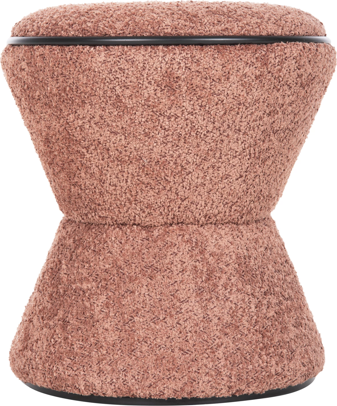 Karrige për bar, rrethore, LINNER, FH9604.02, pëlhurë boucle, detaj rozë e zezë, D38x44 cm