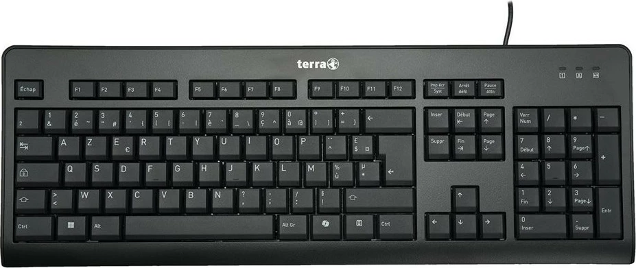 Tastierë Terra 1500 me kabllo, USB, AZERTY, 105 taste, e zezë