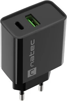 Karikues Natec Ribera 20W me USB-A dhe USB-C, ngjyrë e zezë