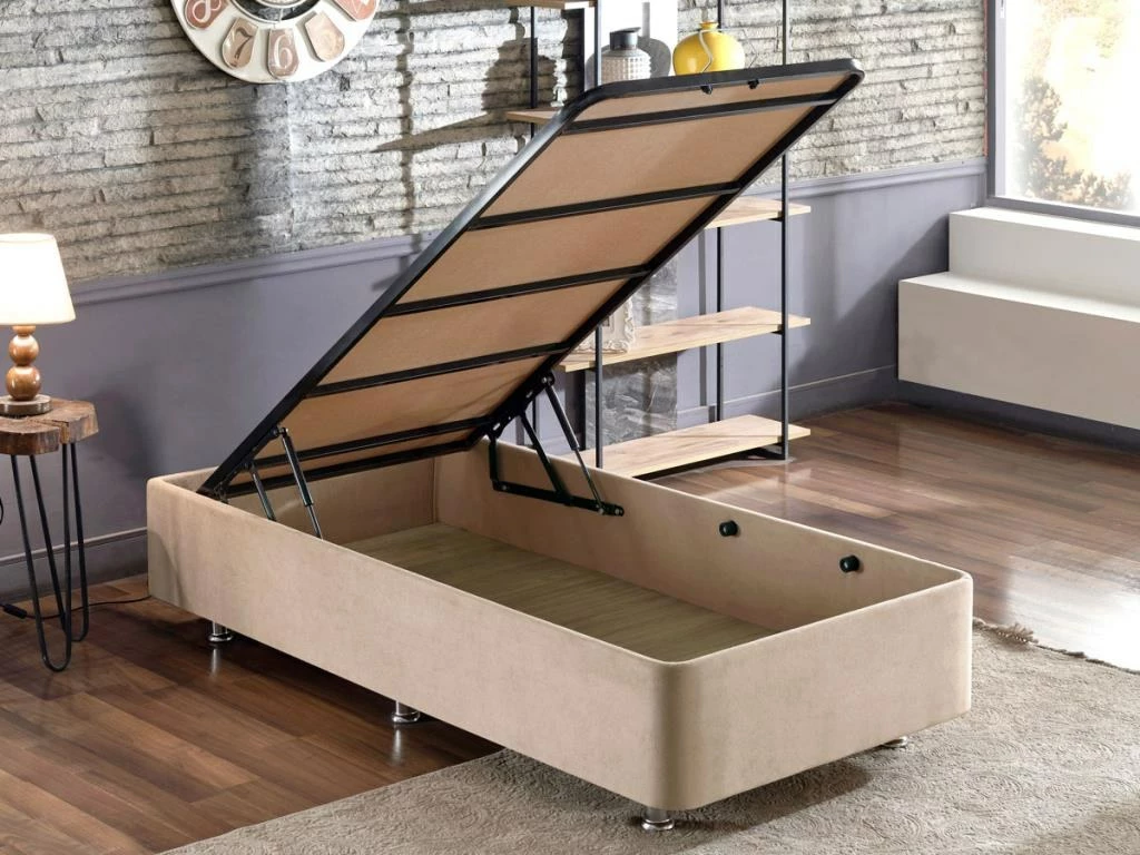 Baza dhe shtrati njësh me komodinë, ngjyrë kafe e çelët, Polo, 90x190cm