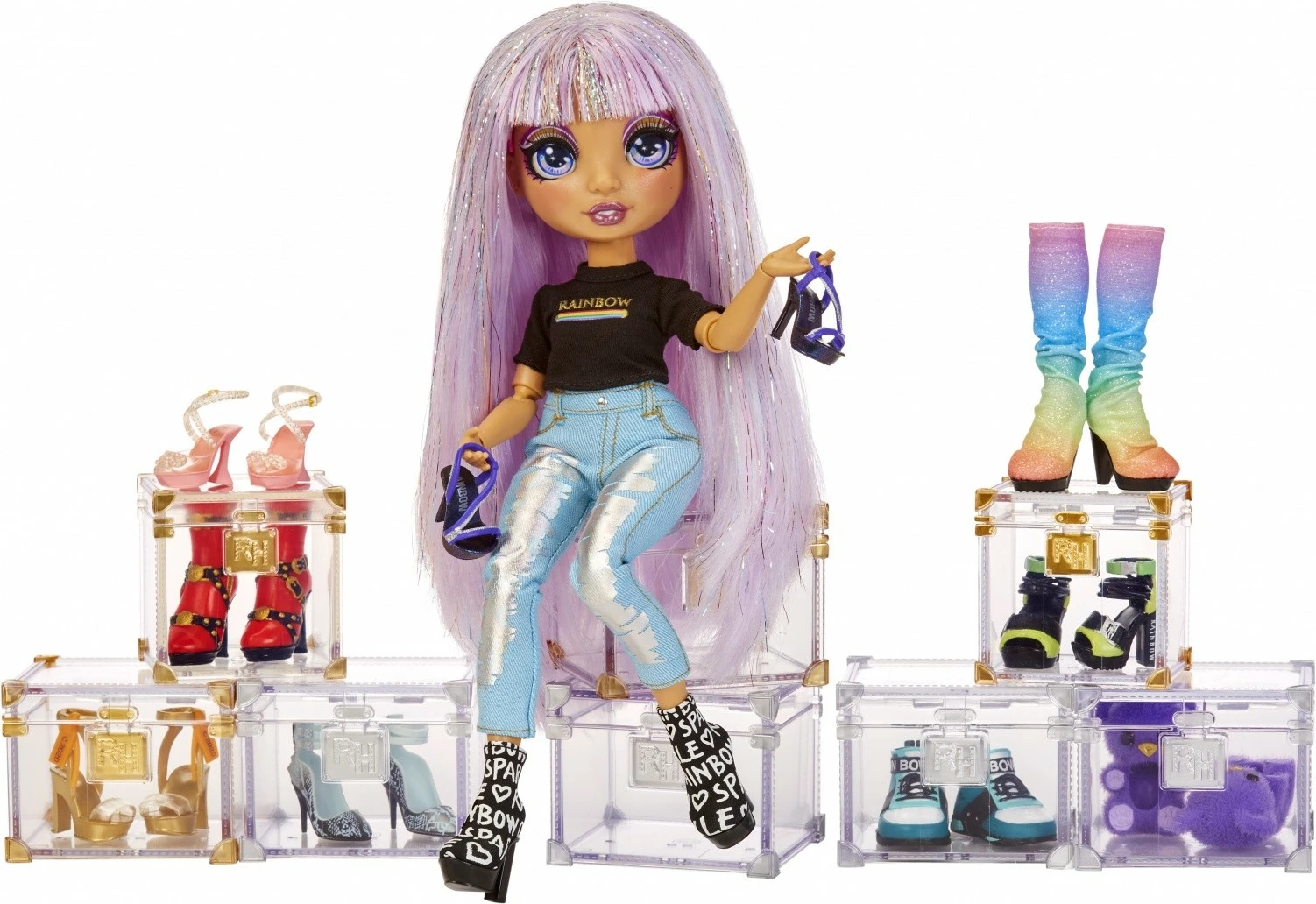 Set këpucësh për kukulla Rainbow High, MGA, 27 copë, shumëngjyrëshe