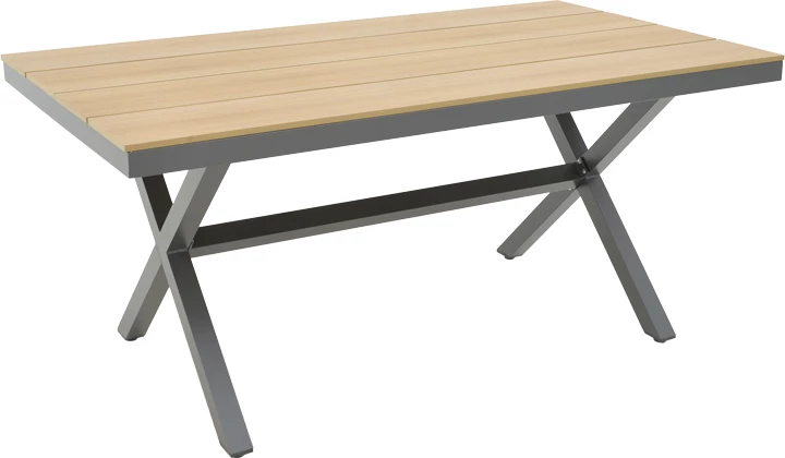 Set tavoline me karrige për terasë Mabu-Thorio, alumin anthracite dhe plywood natyral, 160x90x75cm, 5 pjesë