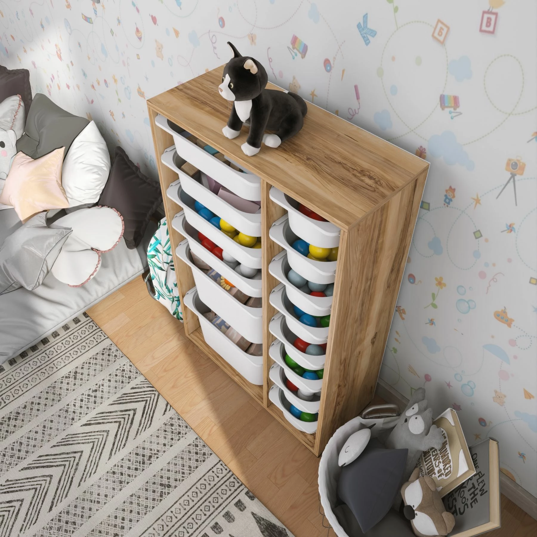 Dollap multifunksional Hanah Home, Rine 2D4K8U, ngjyrë arre dhe e bardhë