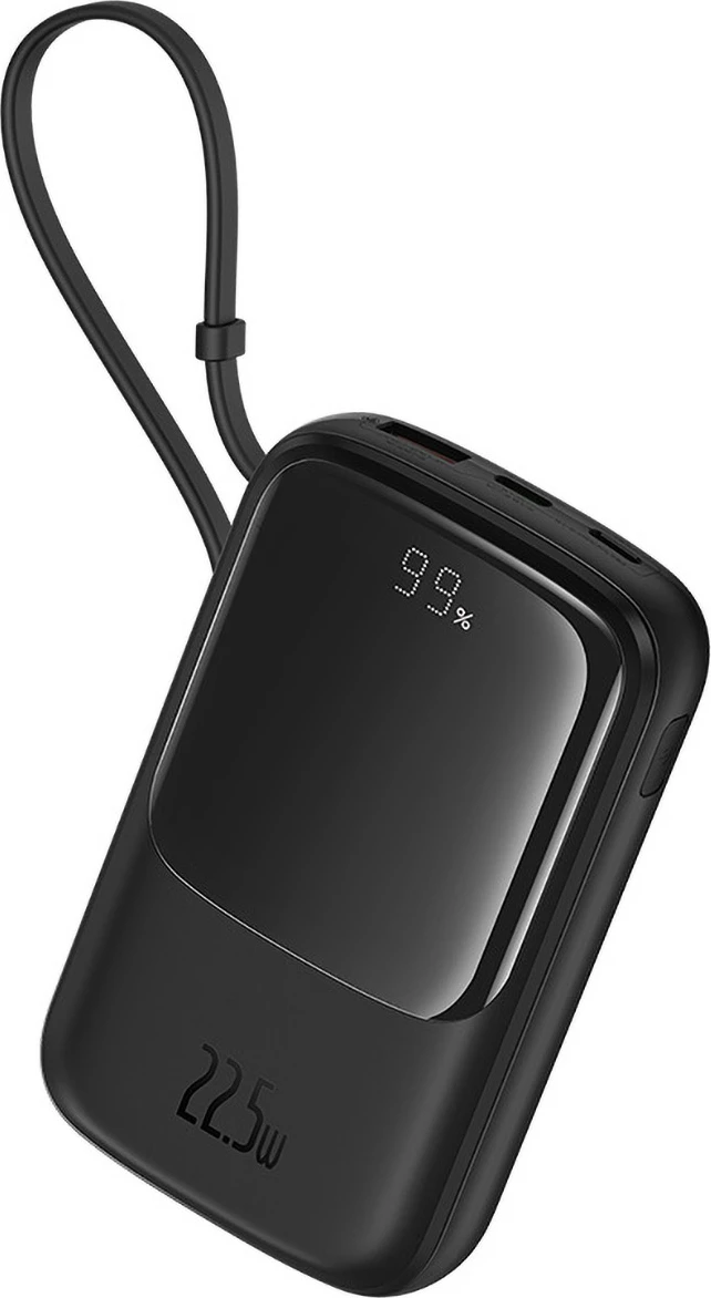 Powerbank Baseus QPow Pro+ 10000mAh, 22.5W, me kabllo USB-C të integruar dhe ekran, e zezë