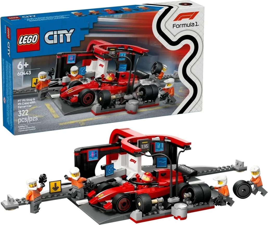 Set LEGO City 60443, Pit Stop & Pit Crew me veturë Ferrari, Kuq