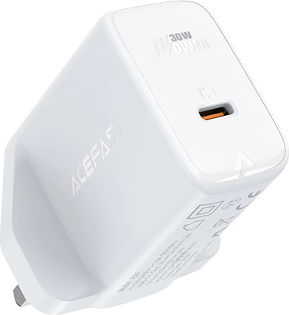 Karikues muri Acefast A24, USB-C, 30W, GaN, prizë UK, Bardhë