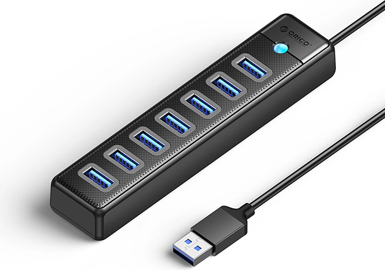 Hub USB Orico PW7U-U3, 7x USB-A 3.0 + USB-C, 1m, i zi