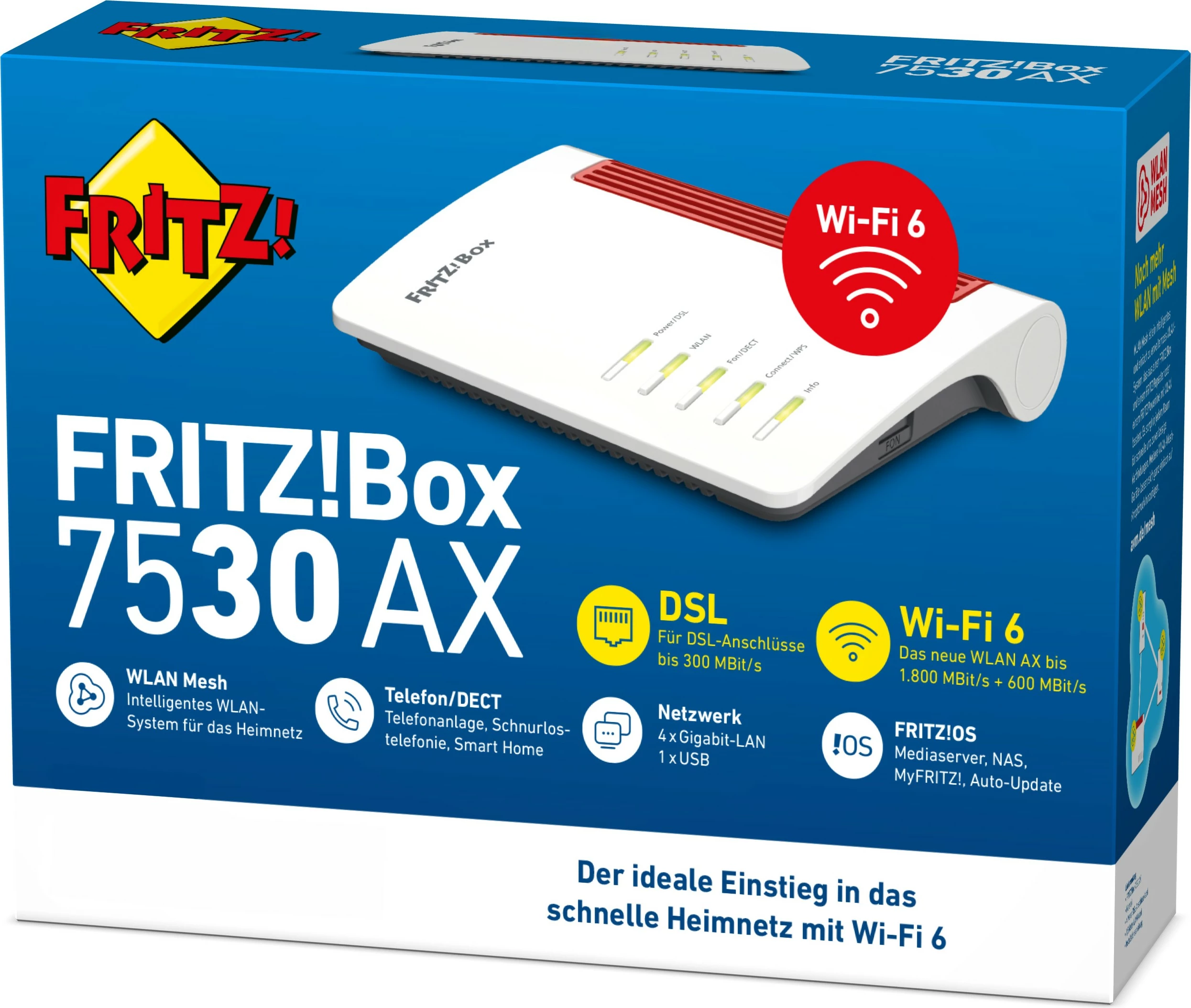 Router AVM FRITZ!Box 7530 AX, Wi-Fi 6, Dual-band, Ethernet LAN, ADSL, Gri, Kuq, Bardhë