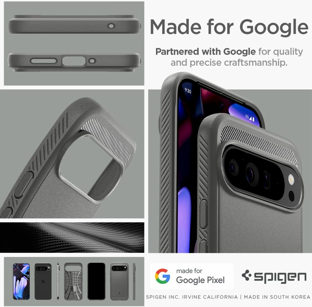 Mbështjellës Spigen Rugged Armor për Google Pixel 9 Pro XL, Gri