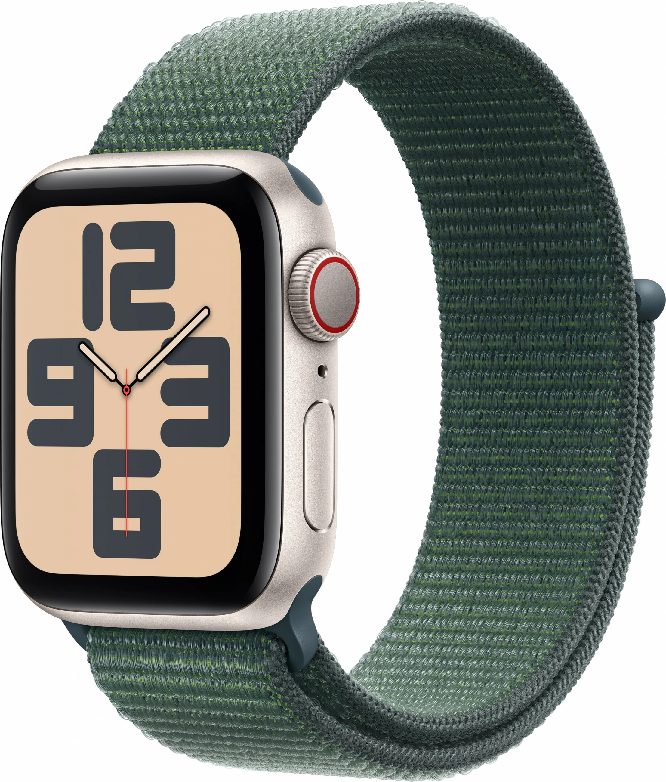 Smartwatch Apple Watch SE, 32 GB, GPS + Cellular, Kasa alumini starlight, Rrip sportiv jeshil