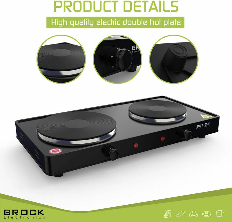 Pllakë elektrike e dyfishtë Brock EP 200 BK 2500 W, e zezë