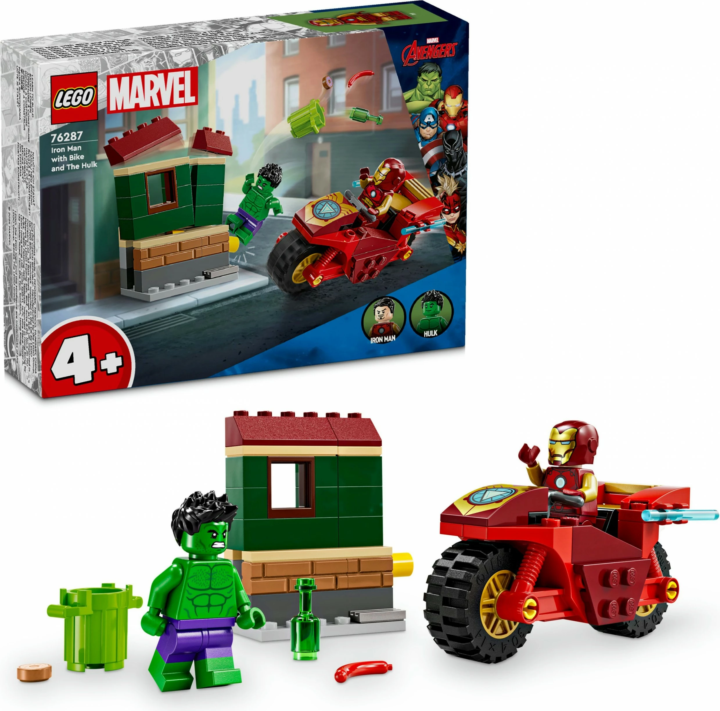 Set ndërtimi LEGO Marvel 76287 Iron Man me motor dhe Hulk, shumëngjyrësh