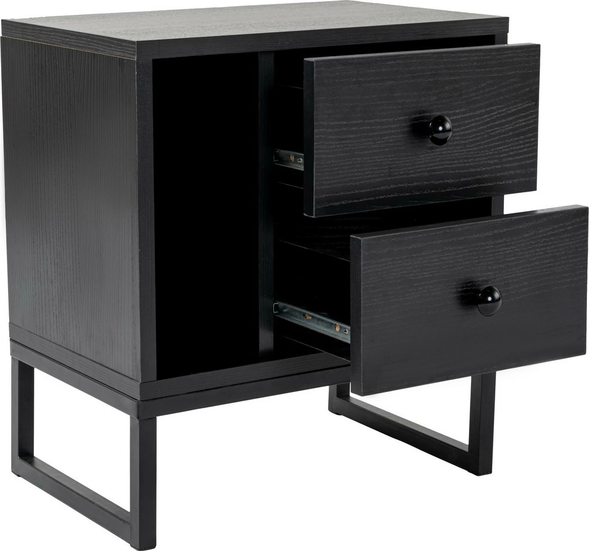 Komodinë Nordure, ngjyrë druri e zezë, Glimmer, e zezë