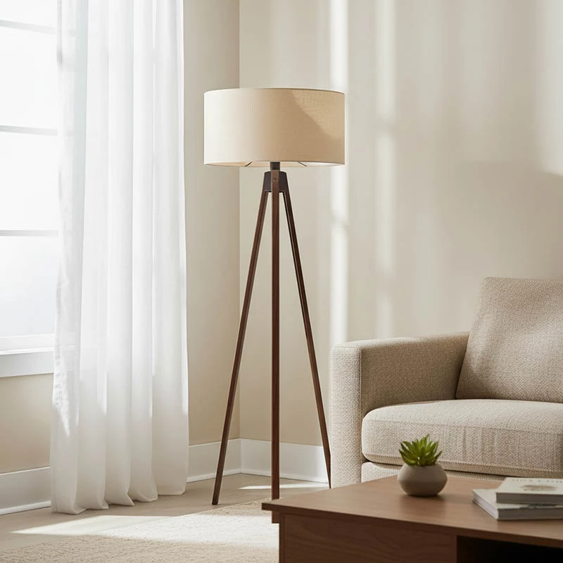 Llambë dyshemeje PWL-1059 E27, ngjyrë krem-arrë, D38x140cm