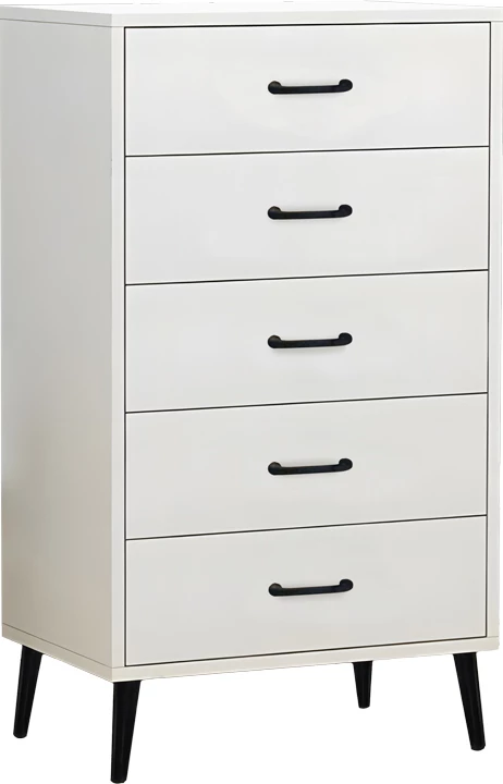 Komodinë me sirtarë, ngjyrë e bardhë, këmbë metalike të zeza, 80x40x114cm