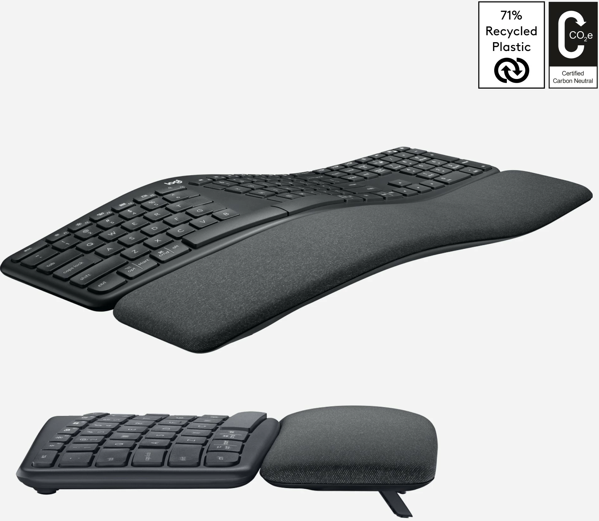 Tastierë Logitech ERGO K860, Full-size, Wireless, RF Wireless + Bluetooth, Graphite